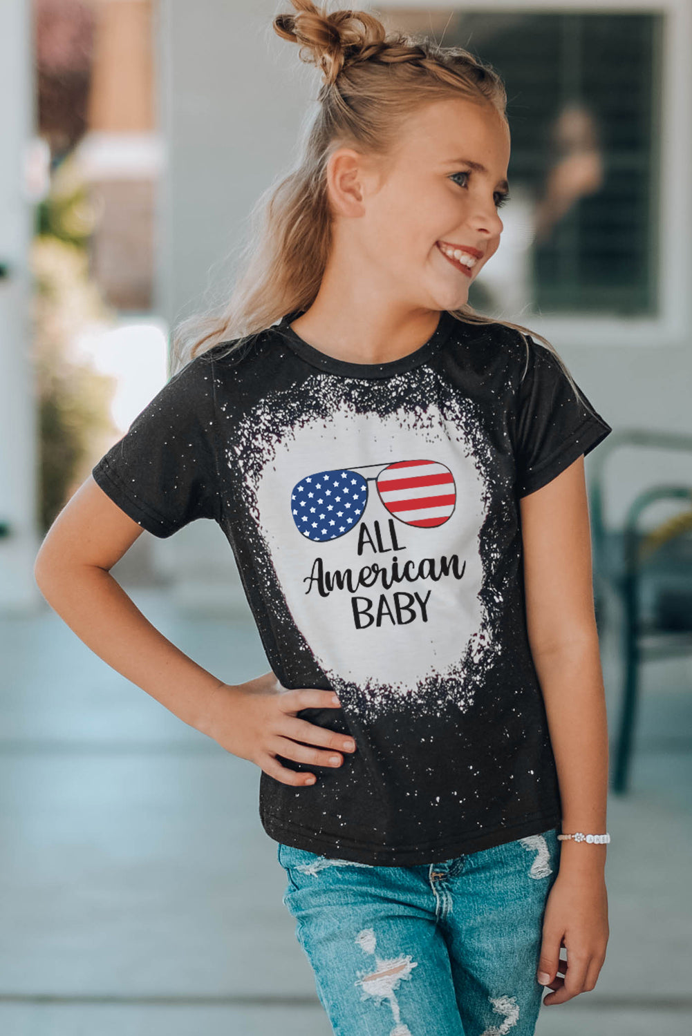 Black All American Baby Flag Pattern Printed Family Matching Girl's T Shirt Family T-shirts JT's Designer Fashion