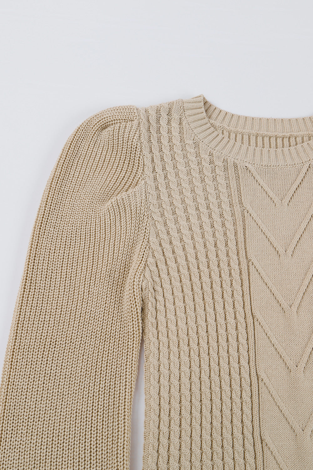 Apricot Cable Ribbed Mix Pattern Knit Puff Sleeve Sweater Pre Order Sweaters & Cardigans JT's Designer Fashion