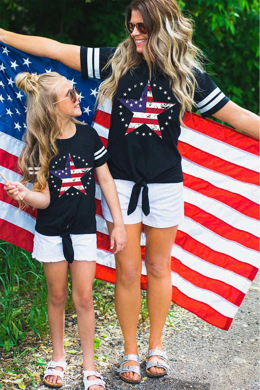 Black Flag Star Parent-child T Shirt Black 95%Polyester+5%Spandex Family T-shirts JT's Designer Fashion