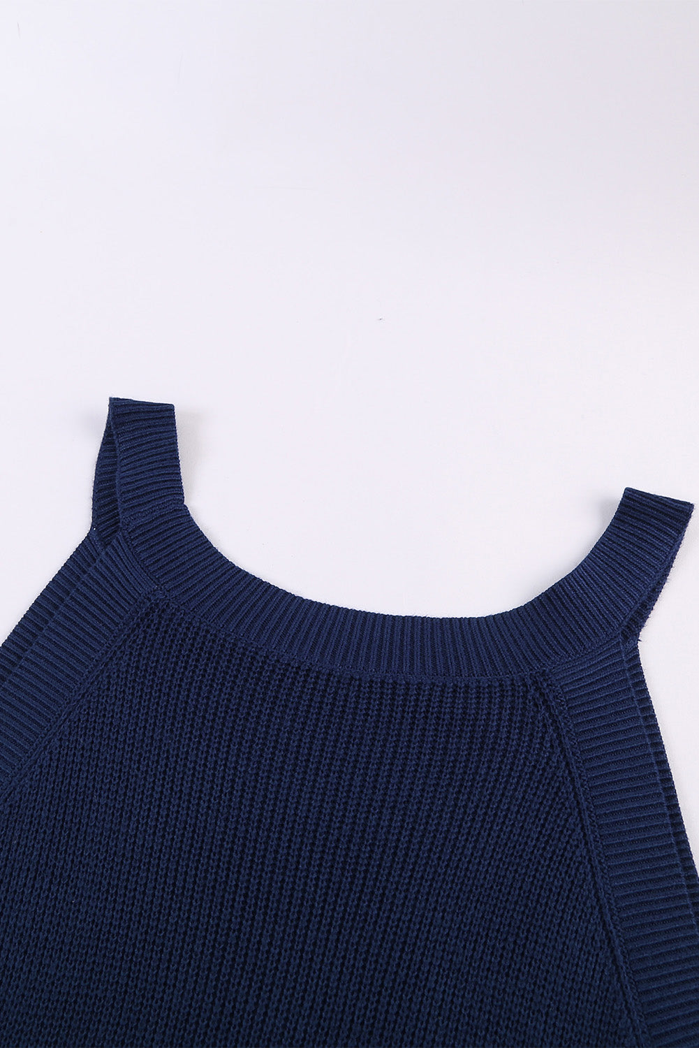 Blue Solid Ribbed Knit Slim-fit Tank Tank Tops JT's Designer Fashion
