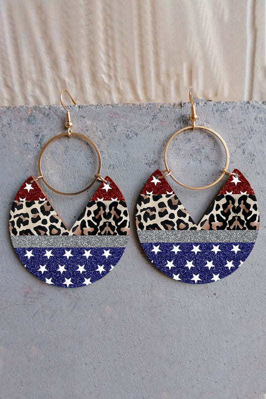 Multicolor Fan-shaped American Flag Leopard Print Drop Earrings Jewelry JT's Designer Fashion