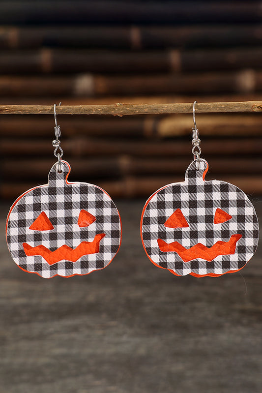 Multicolour Plaid Pumpkin Shape Halloween Drop Earrings Jewelry JT's Designer Fashion