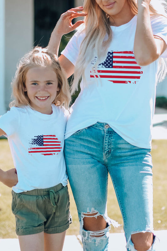 White Mother Daughter Matching Vintage Flag Tee for Kids White 95%Polyester+5%Elastane Family T-shirts JT's Designer Fashion