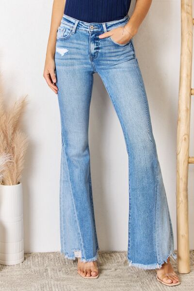 Kancan Mid Rise Raw Hem Flare Jeans Medium Jeans JT's Designer Fashion