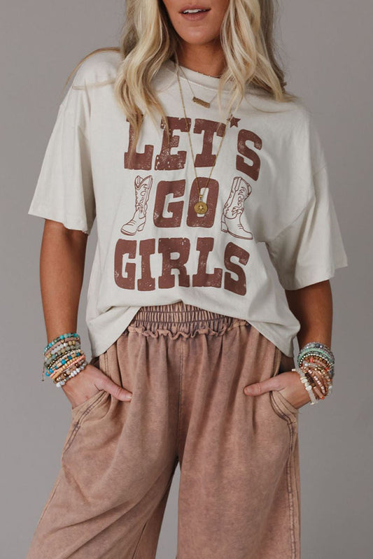 White LETS GO GIRLS Western Boots Graphic Tee Tops & Tees JT's Designer Fashion