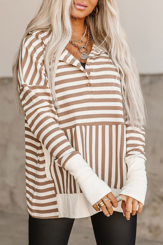 Stripe Splicing Thumbhole Sleeve Pocketed Hoodie Pre Order Sweatshirts & Hoodies JT's Designer Fashion