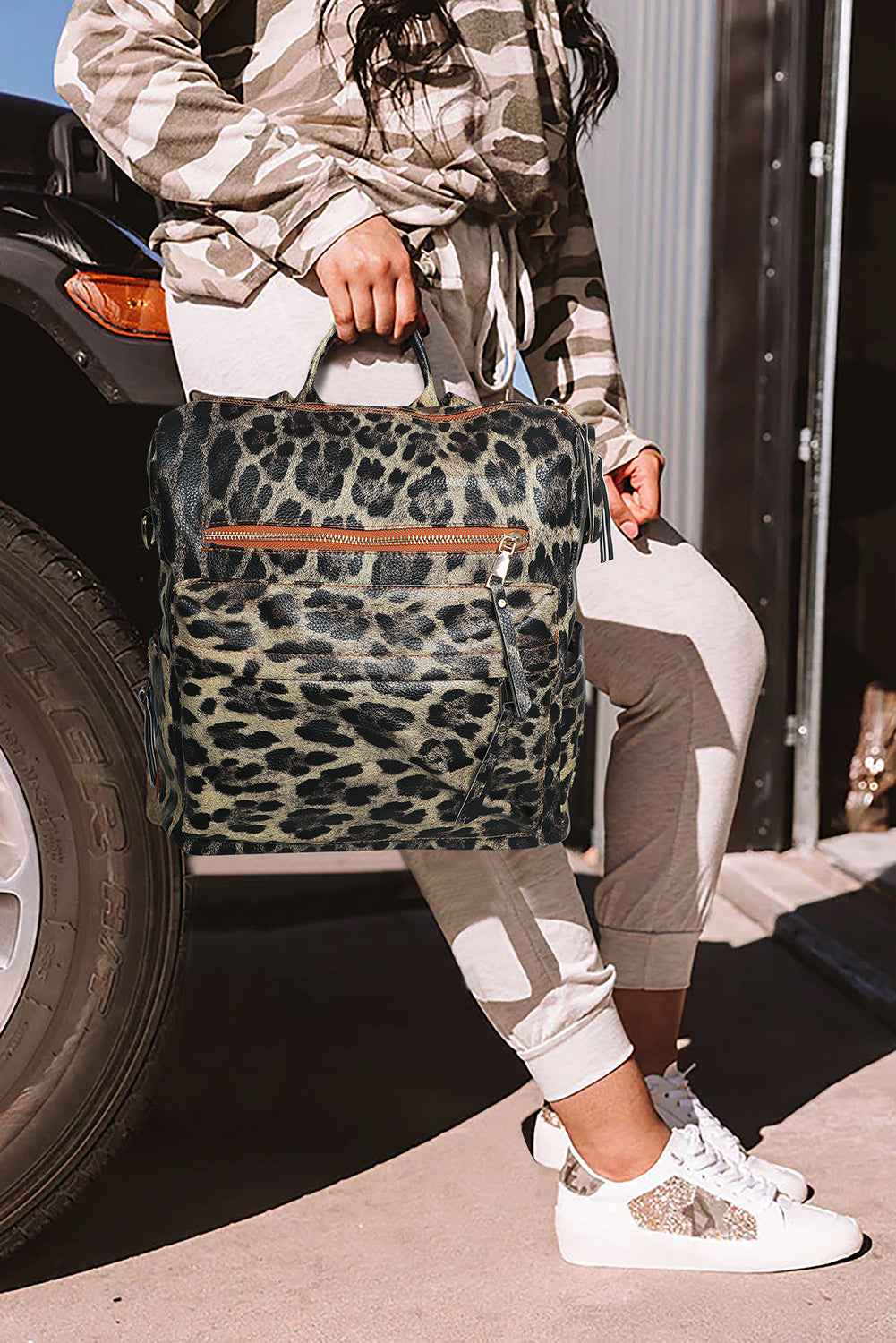 Leopard Convertible PU Backpack Backpacks JT's Designer Fashion