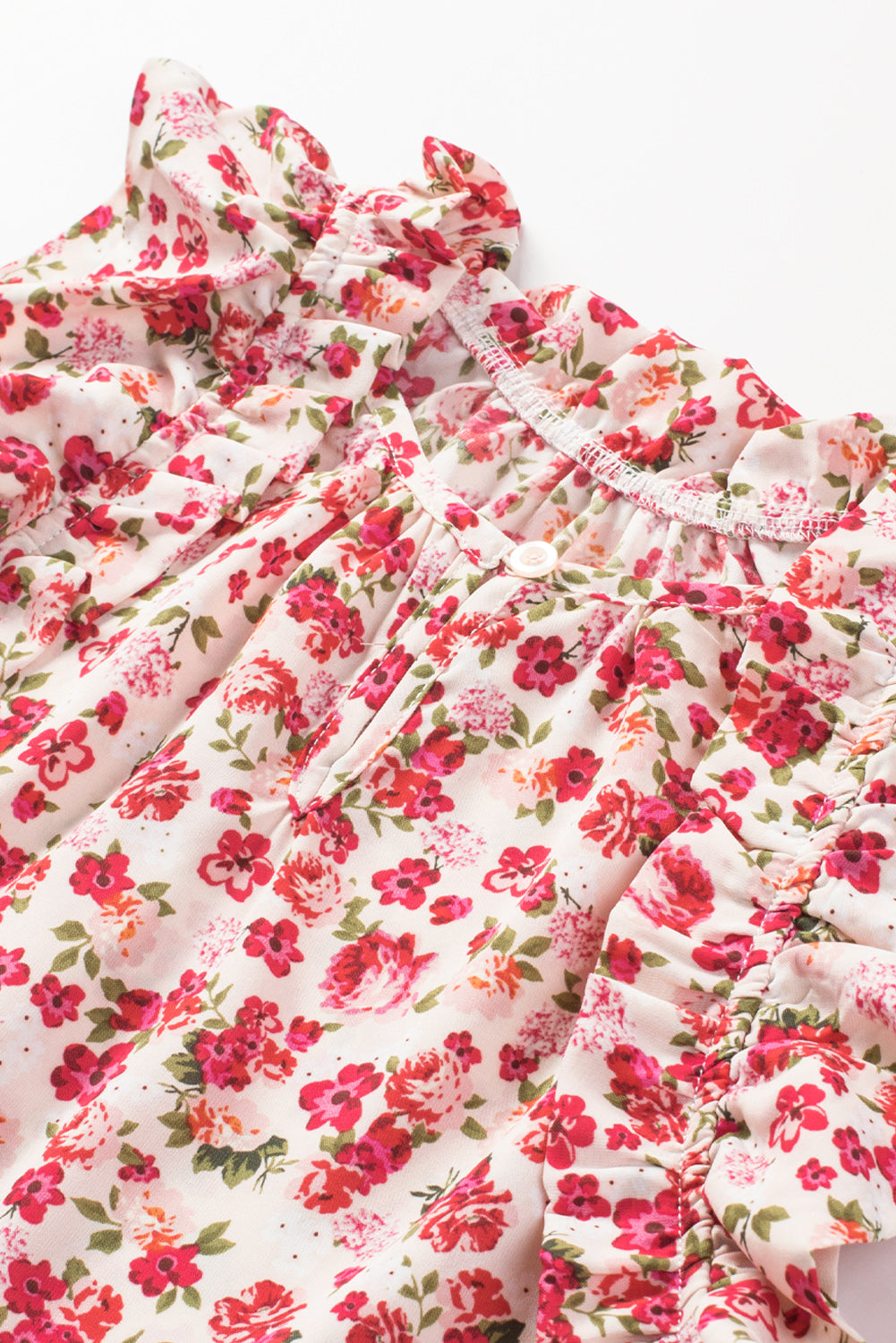 Red Floral Print Ruffled Mock Neck Sleeveless Top Tank Tops JT's Designer Fashion
