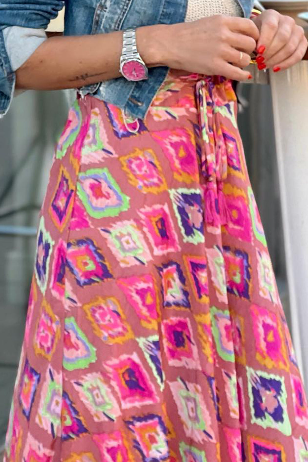 Multicolor Boho Geometric Print Maxi Skirt Bottoms JT's Designer Fashion