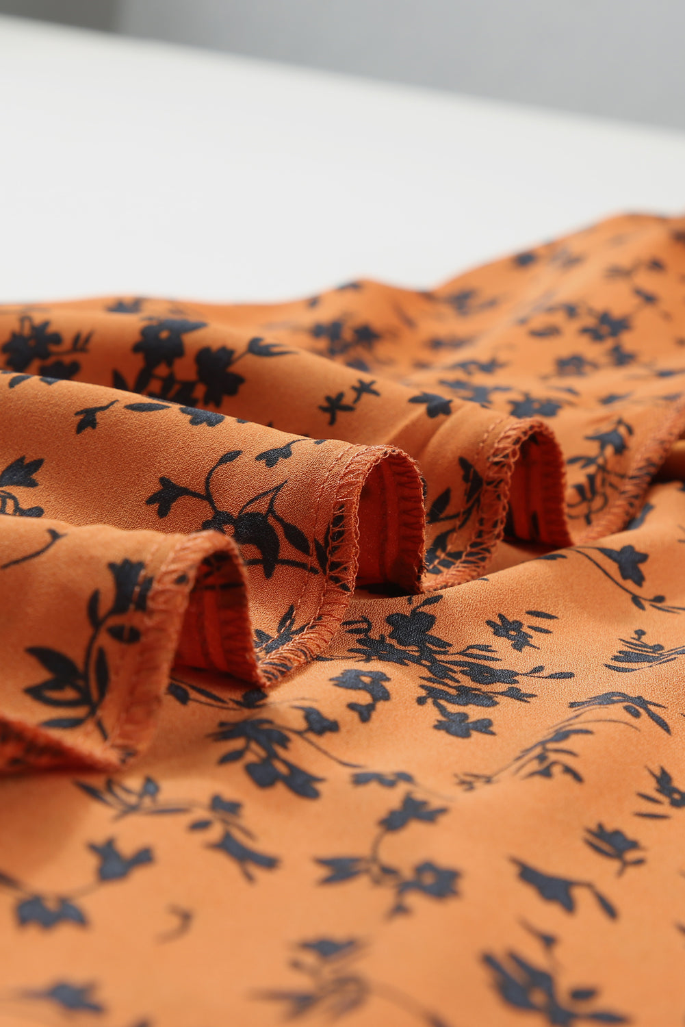Orange Floral Print O-neck Long Sleeve Mini Dress Floral Dresses JT's Designer Fashion