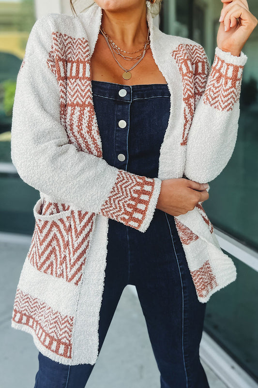 Bright White Western Aztec Belted Cardigan Pre Order Sweaters & Cardigans JT's Designer Fashion
