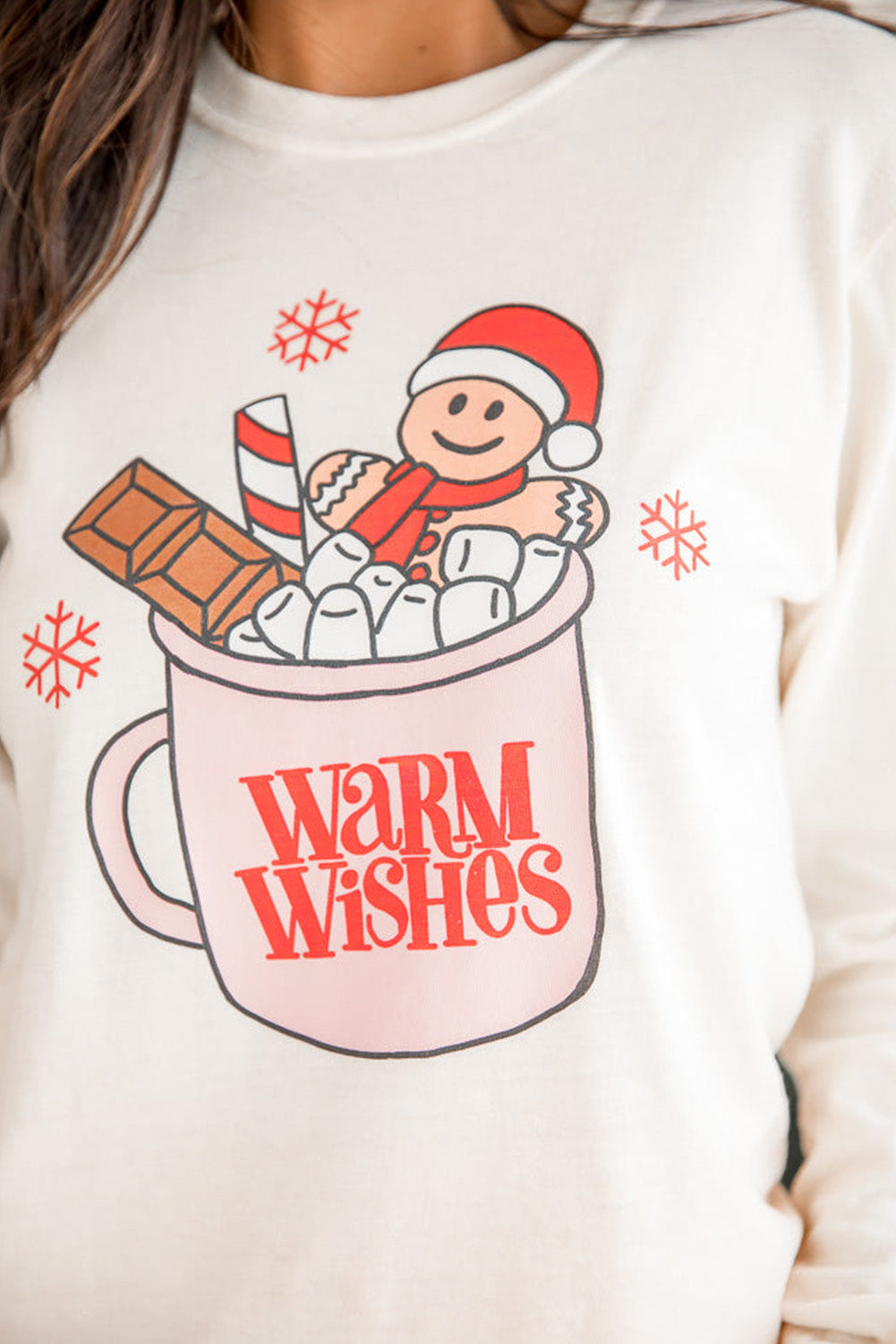Beige WARM WISHES Christmas Graphic Pullover Sweatshirt Graphic Sweatshirts JT's Designer Fashion