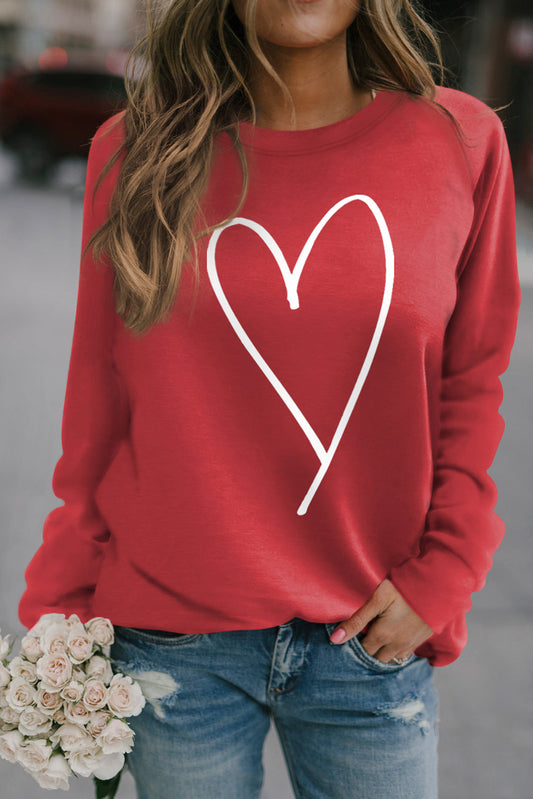 Fiery Red Simple Heart Graphic Valentine's Sweatshirt Red Cotton Blends Graphic Sweatshirts JT's Designer Fashion