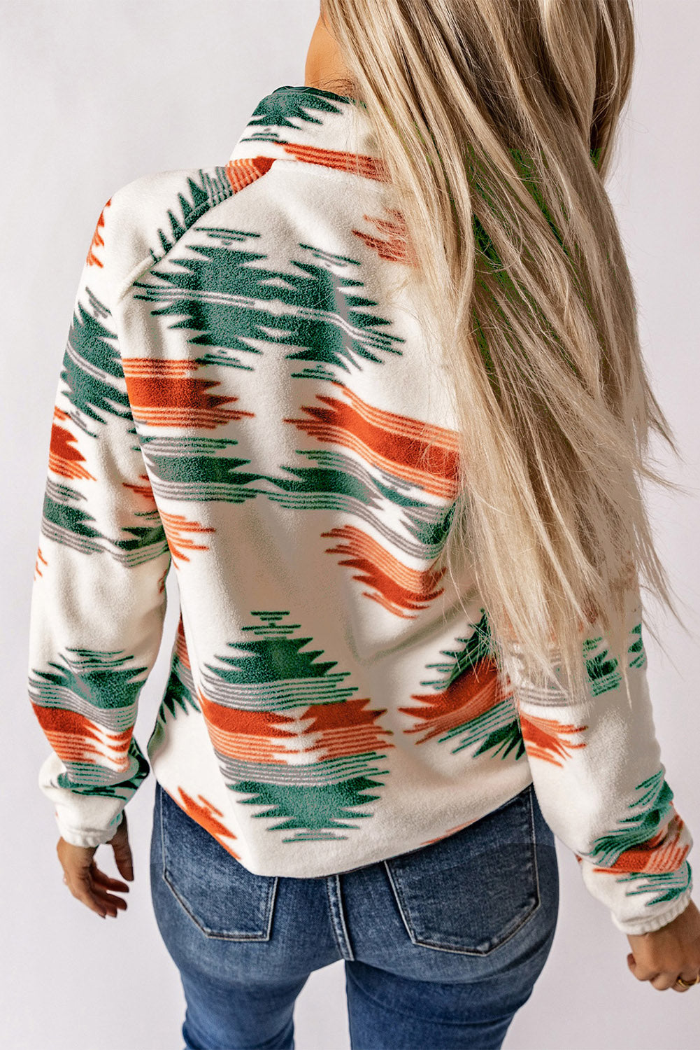 Multicolour Western Aztec Snap Buttoned Fleece Jacket Outerwear JT's Designer Fashion