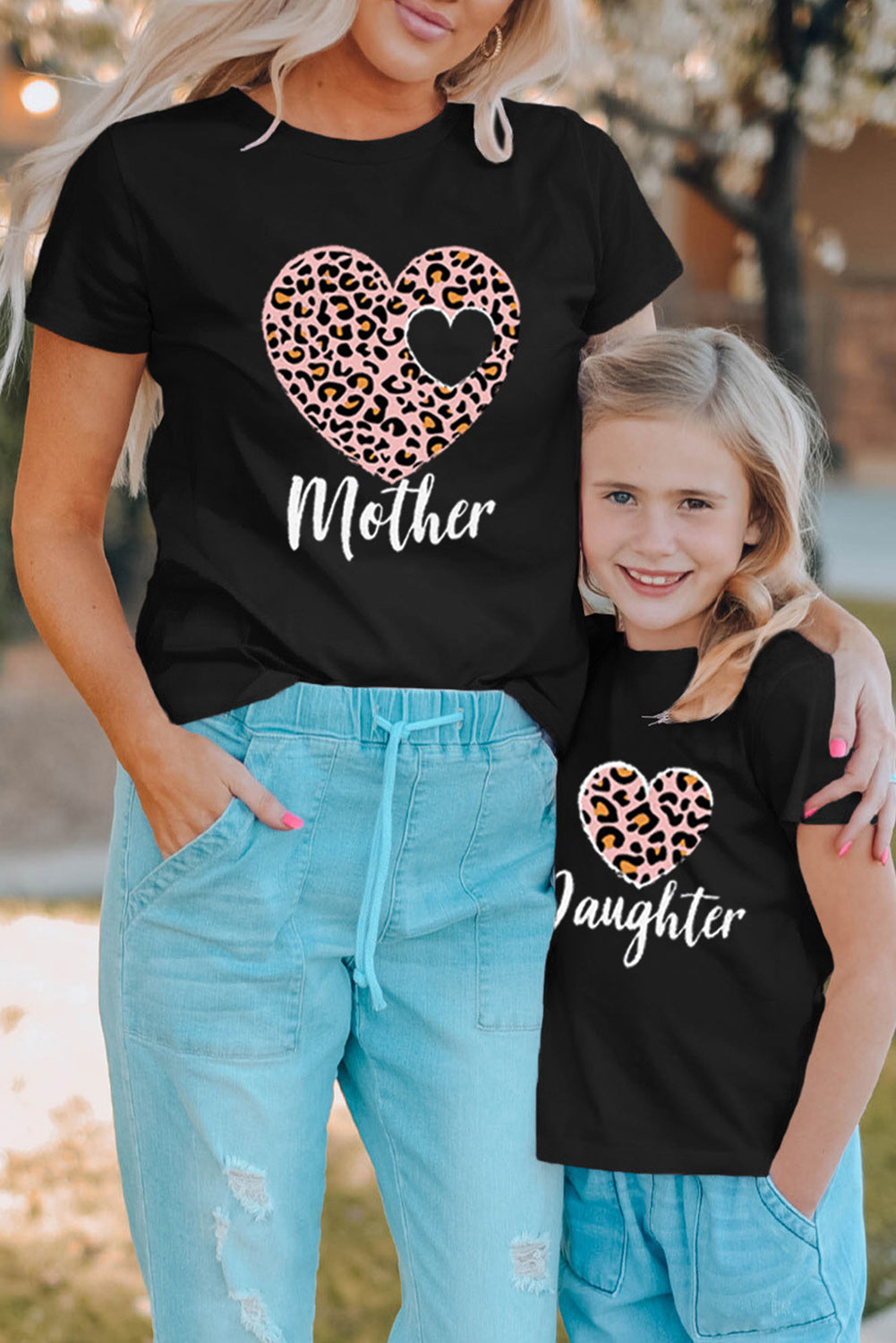 Black Leopard Heart Mother Graphic Tee Family T-shirts JT's Designer Fashion