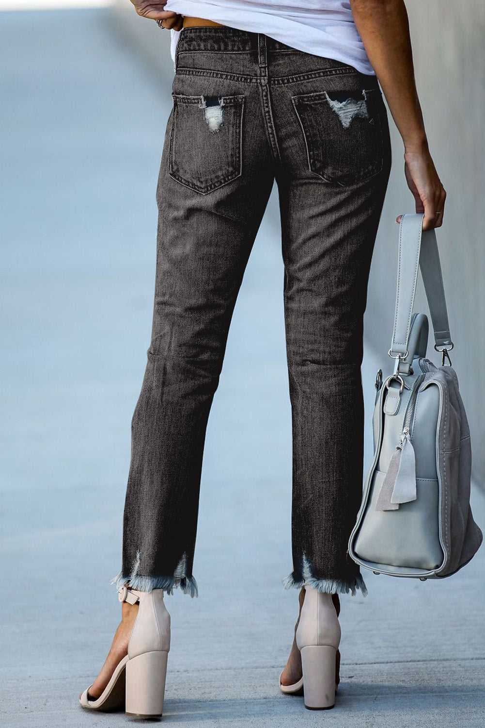 Black Distressed Boyfriend Denim Pants Jeans JT's Designer Fashion