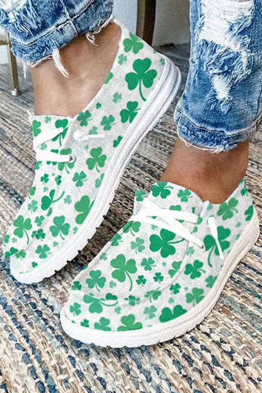 Green St. Patricks Clover Print Slip On Canvas Shoes Women's Shoes JT's Designer Fashion