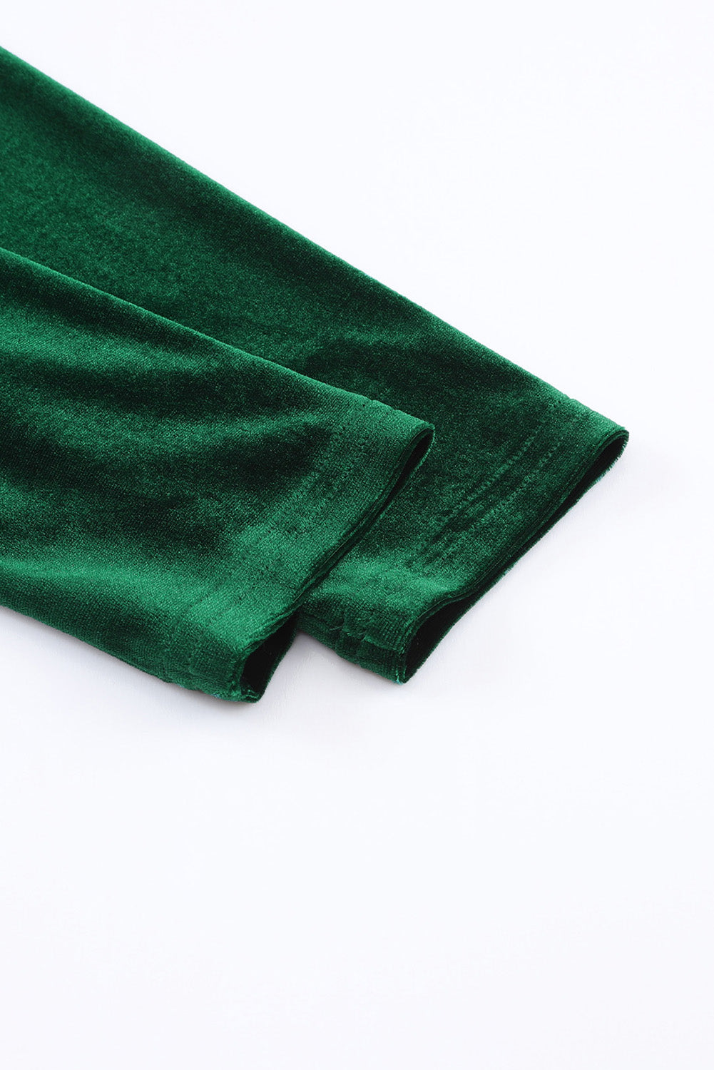 Green Frill Trim Long Sleeve Stand Neck Velvet Dress Dresses JT's Designer Fashion