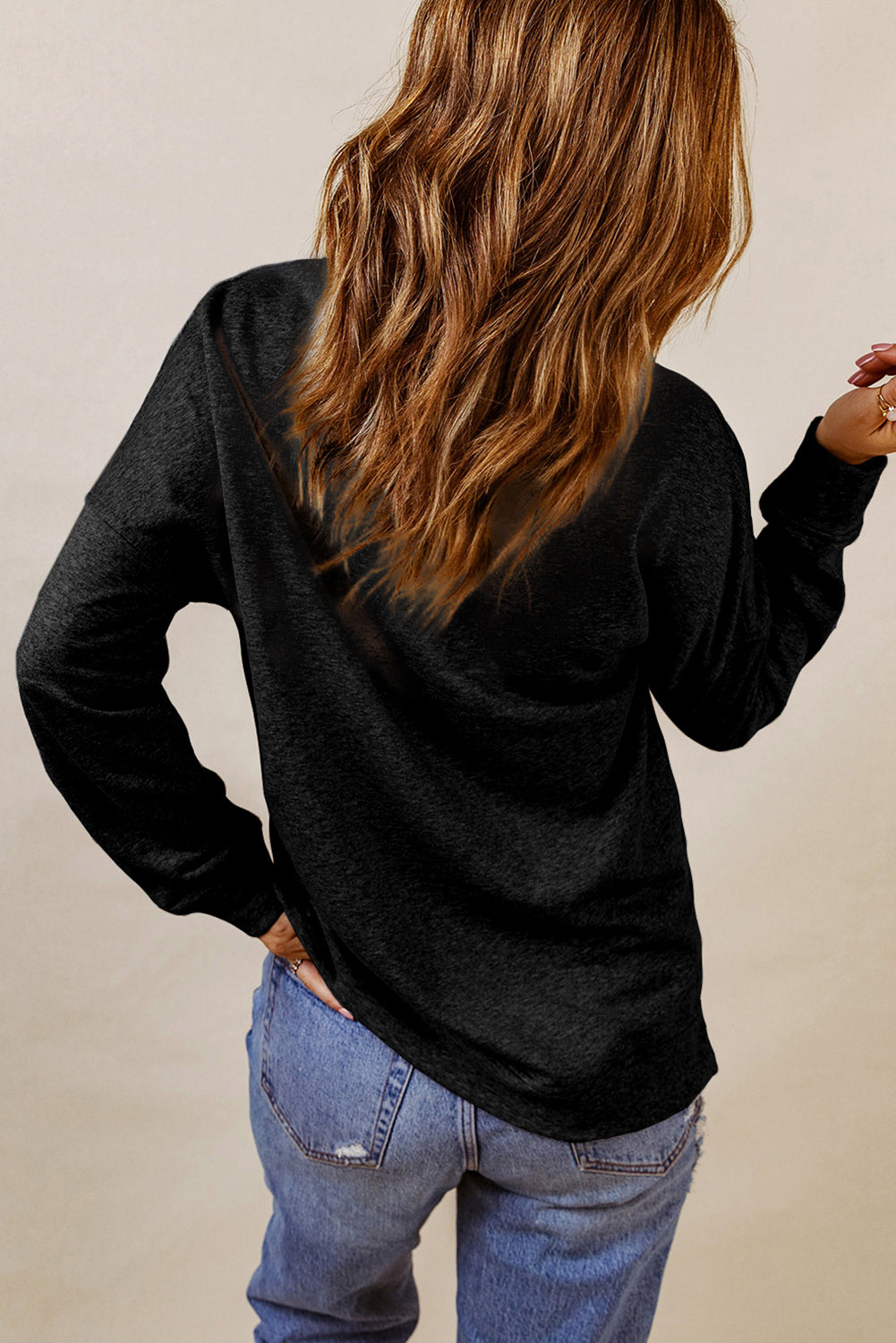 Black Fall Fashion Graphic Drop Shoulder Sweatshirt Graphic Sweatshirts JT's Designer Fashion