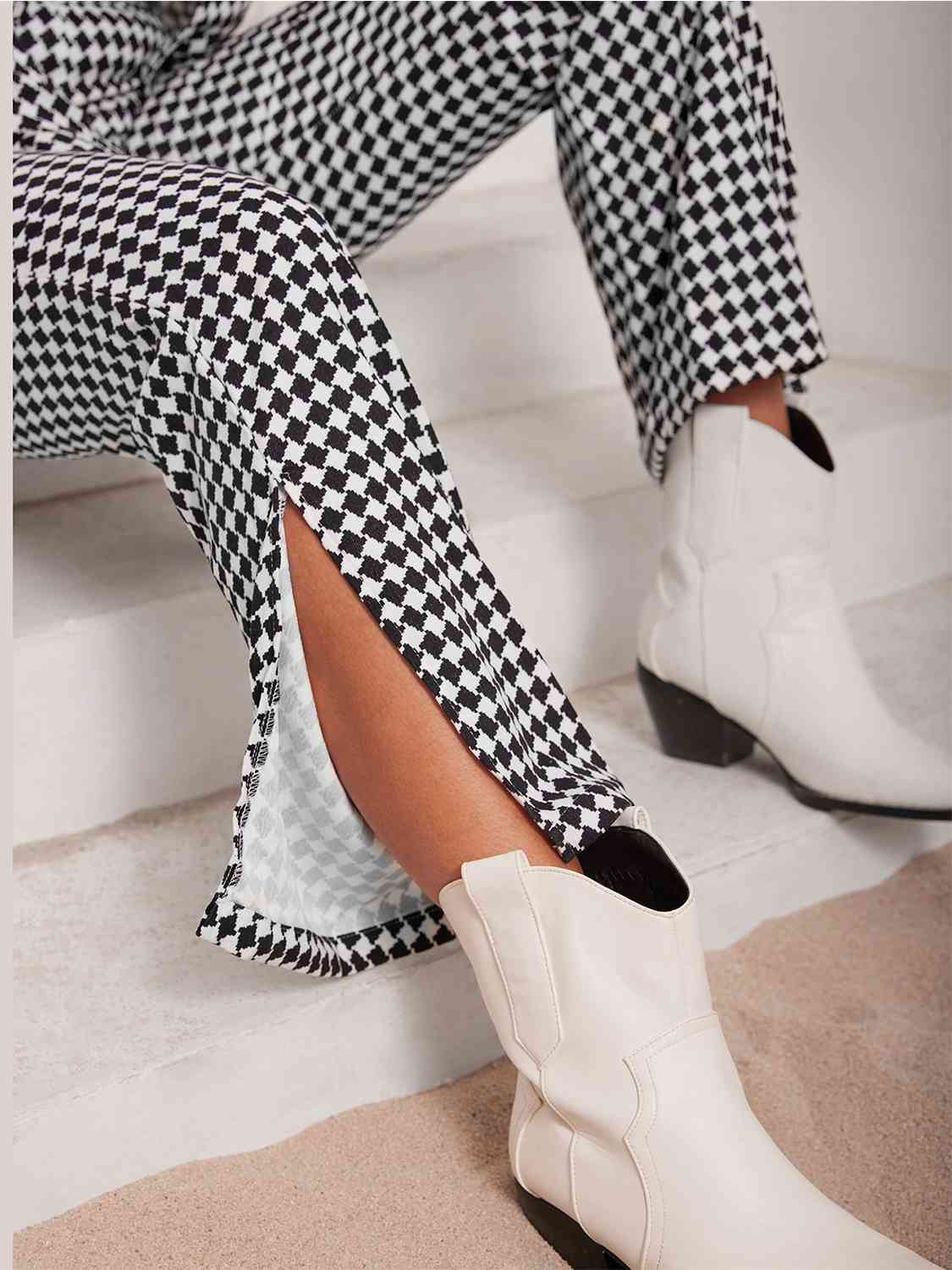 Checkered Blazer & Slit Pants Set Pants & Culotte JT's Designer Fashion