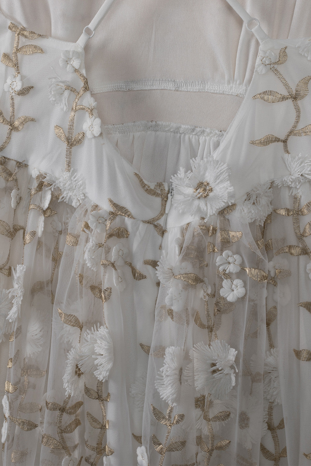 White Applique Gauze High Slit Lining Maxi Dress Maxi Dresses JT's Designer Fashion