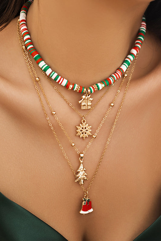 Gold Christmas Pendant Beaded 4pcs Necklace Set Jewelry JT's Designer Fashion