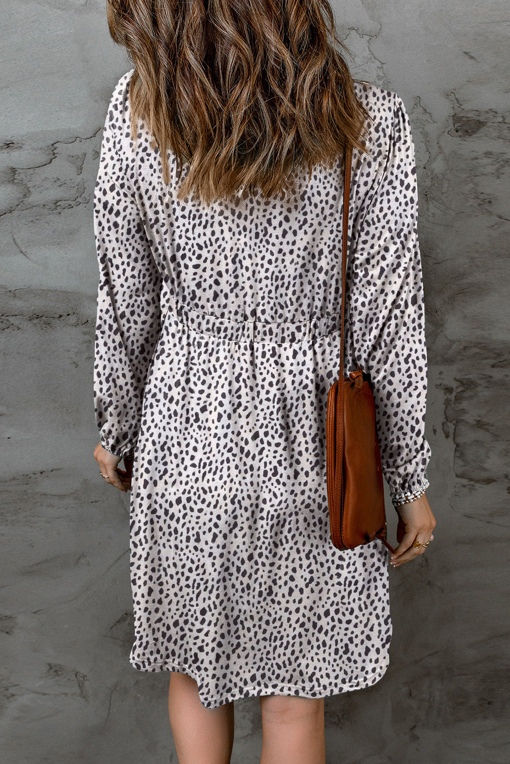 Leopard-2 Animal Print Buttoned Front Bubble Sleeve Loose Knit Dress Dresses JT's Designer Fashion