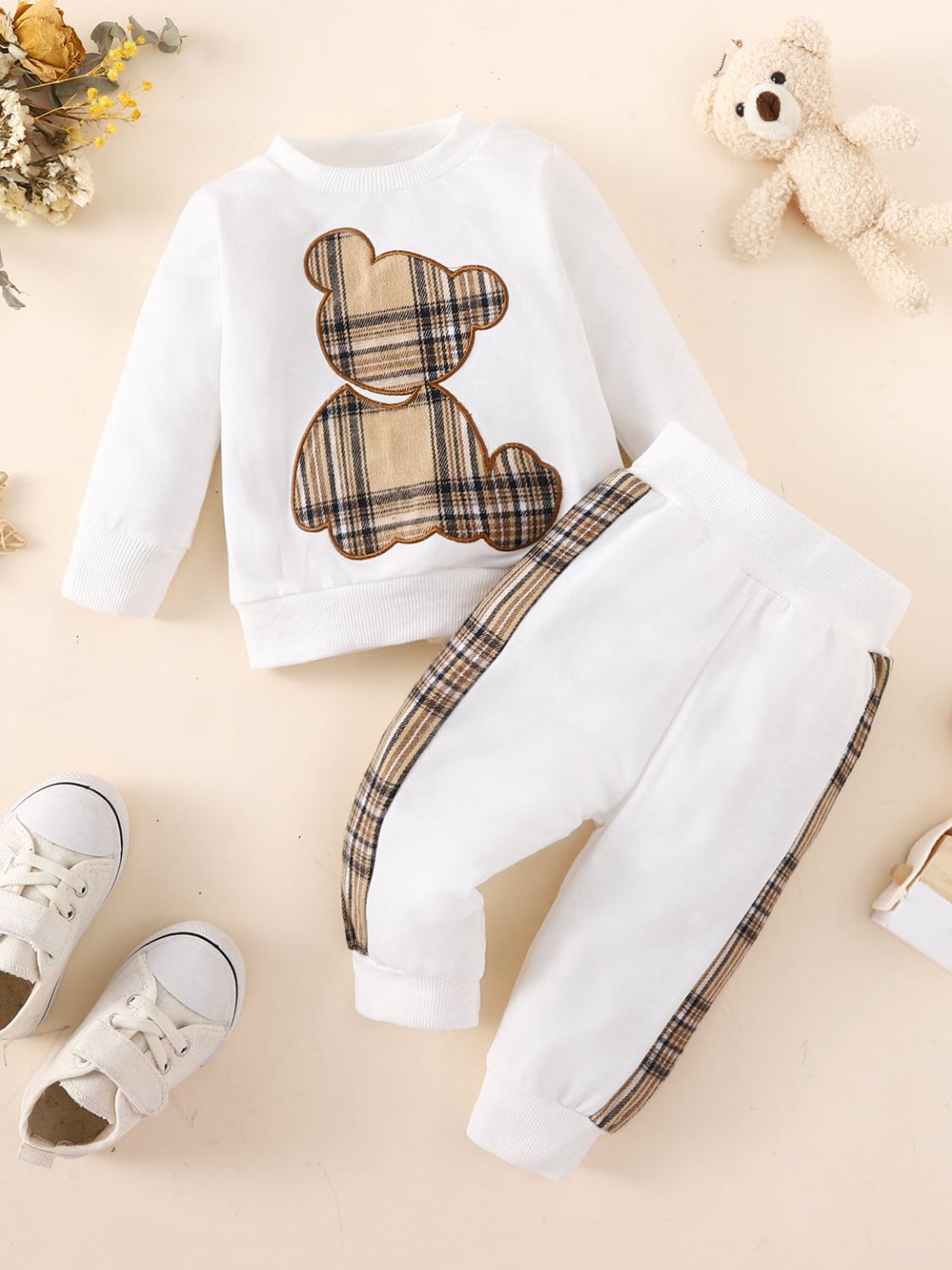 Baby Bear Graphic Sweatshirt and Joggers Set White Baby JT's Designer Fashion