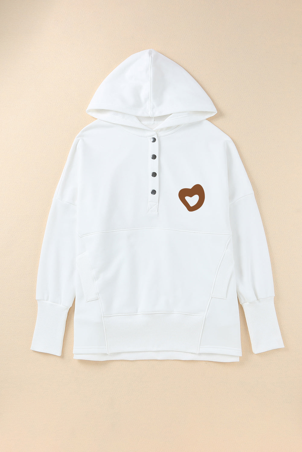 White LOVE YOURSELF Graphic Snap Buttons Pullover Hoodie Graphic Sweatshirts JT's Designer Fashion