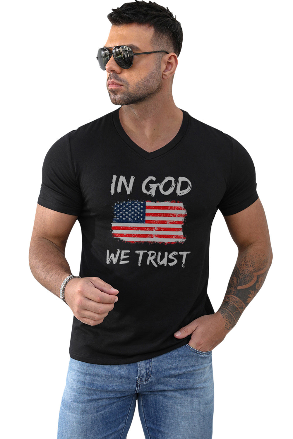 Black In God We Trust American Flag Print Mens Tee Men's Tops JT's Designer Fashion