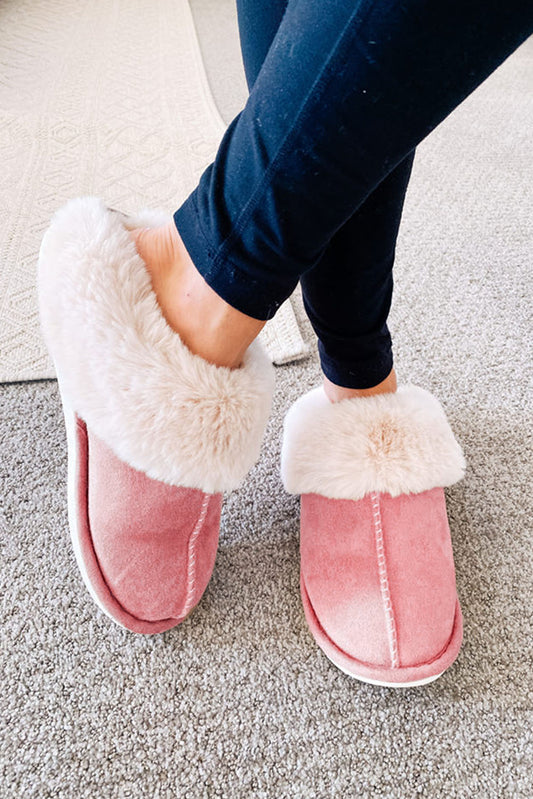 Pink Cut and Sew Faux Suede Plush Lined Slippers Slippers JT's Designer Fashion