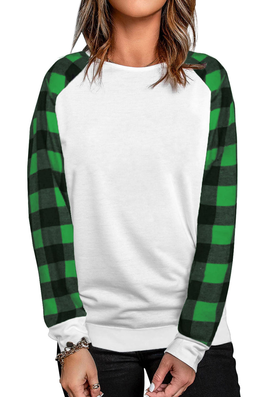 Green Buffalo Plaid Long Sleeve Sweatshirt Sweatshirts & Hoodies JT's Designer Fashion