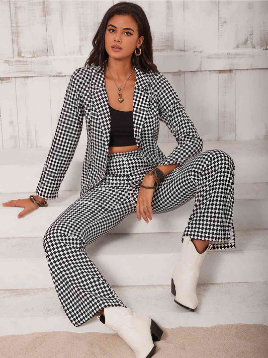 Checkered Blazer & Slit Pants Set Plaid Pants & Culotte JT's Designer Fashion