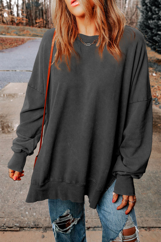 Black Drop Shoulder Ribbed Trim Oversized Sweatshirt Pre Order Sweatshirts & Hoodies JT's Designer Fashion