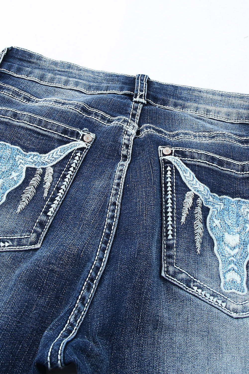 Sky Blue Embroidered Cow Straight Leg Jeans Jeans JT's Designer Fashion