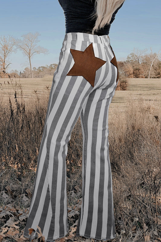 Stripe Star Embellished Western Flare Jeans Stripe 98%Cotton+2%Elastane Jeans JT's Designer Fashion