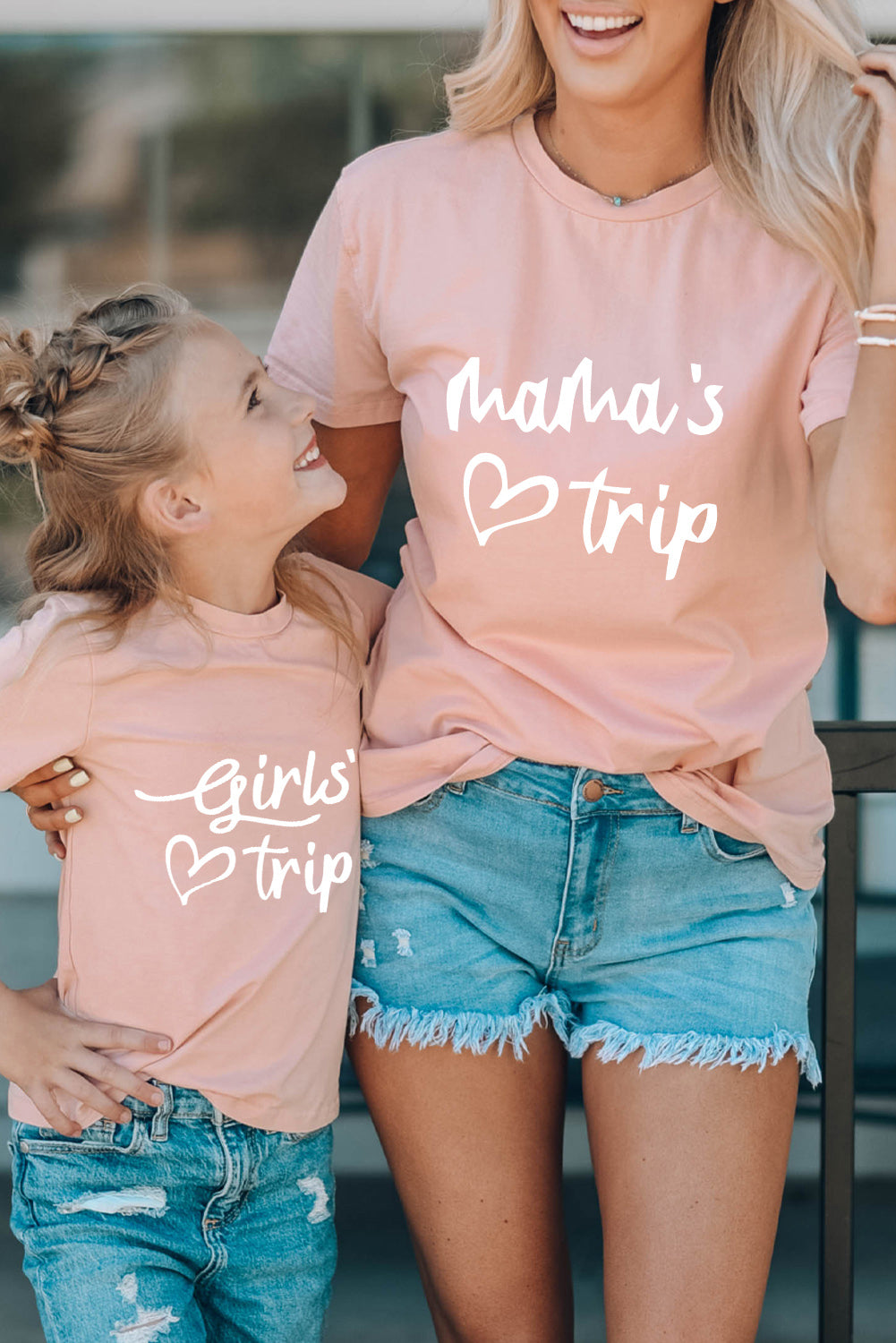 Pink Mama's Trip Heart Print Short Sleeve T Shirt Family T-shirts JT's Designer Fashion