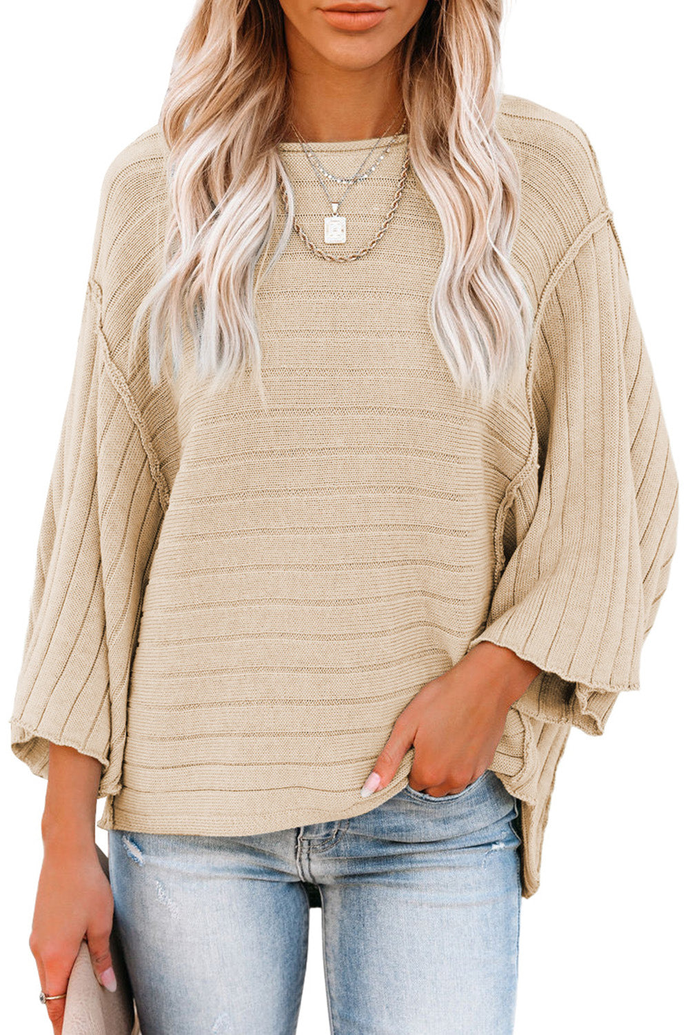 Apricot Ribbed Knit Dolman Top Pre Order Sweaters & Cardigans JT's Designer Fashion