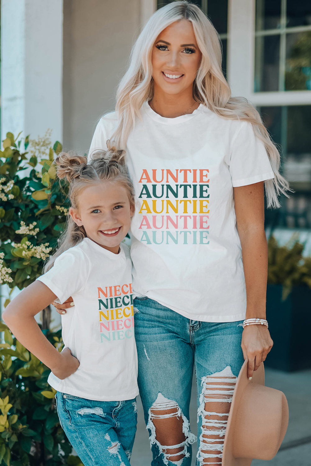 White Family Matching NIECE Letter Print Short Sleeve Girl's T Shirt Family T-shirts JT's Designer Fashion