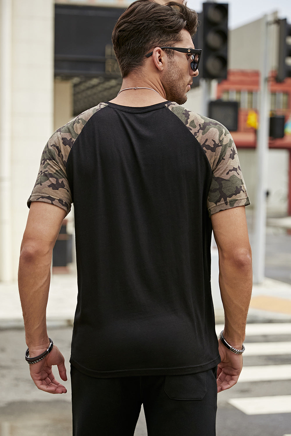 Black Men's LOS ANGELES Star Camo Print Raglan Sleeve Tee Men's Tops JT's Designer Fashion