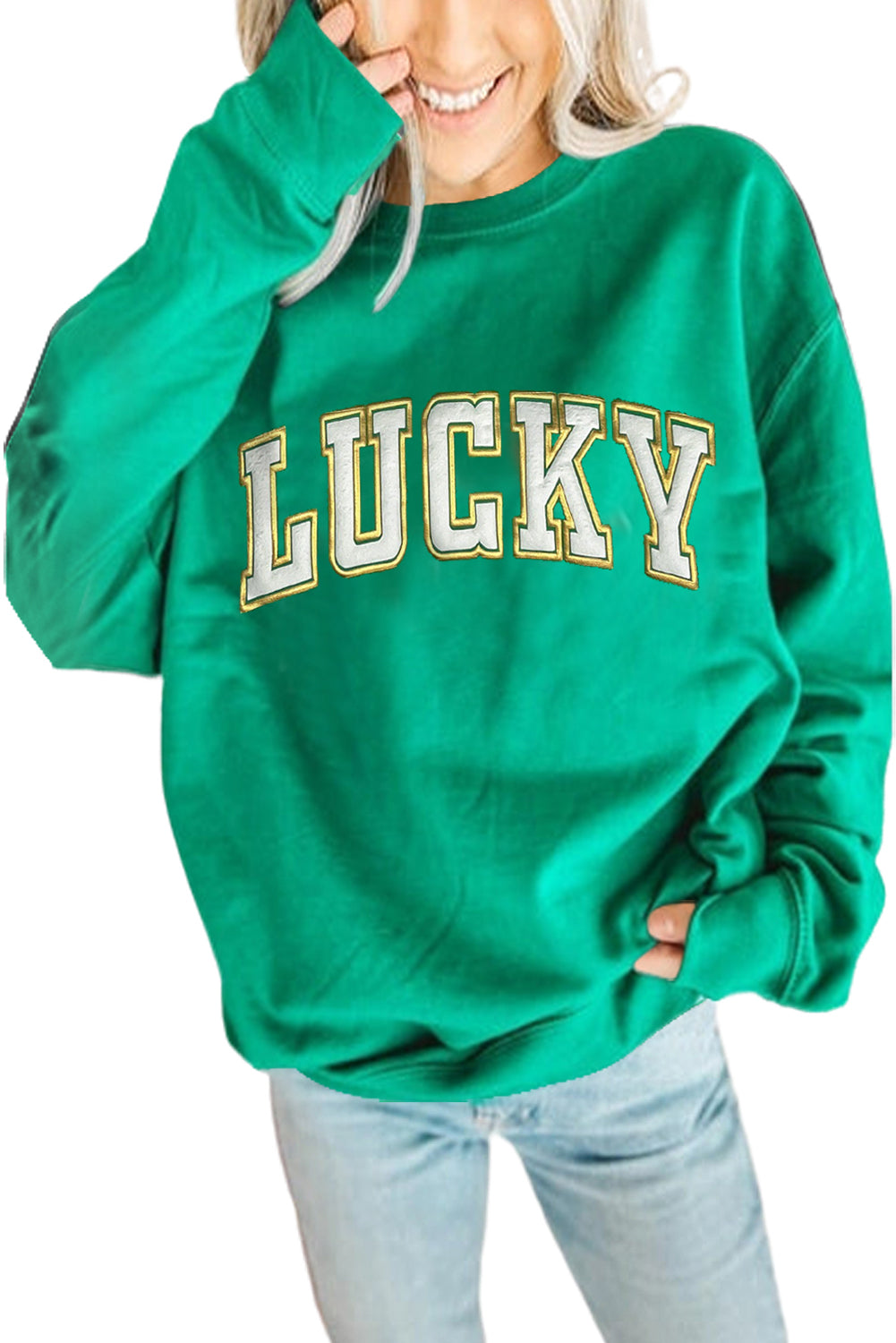 Dark Green LUCKY Graphic Pullover Sweatshirt Pre Order Sweatshirts & Hoodies JT's Designer Fashion