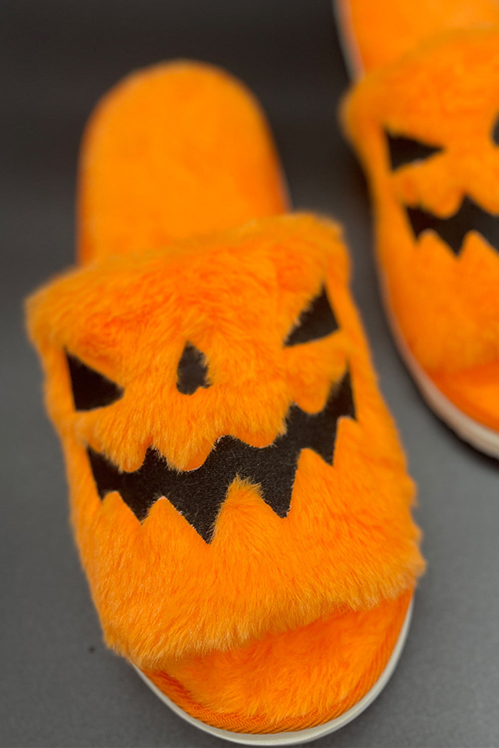 Yellow Fuzzy Halloween Pumpkin Open Toe Slippers Slippers JT's Designer Fashion