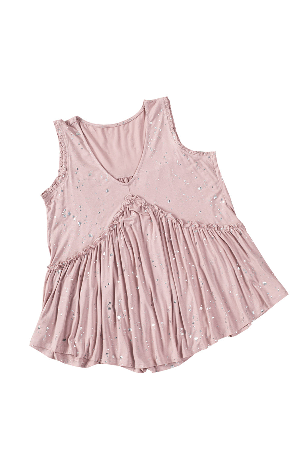 Pink Foil Splatter Drops Ruffled Flowy Tank Tank Tops JT's Designer Fashion