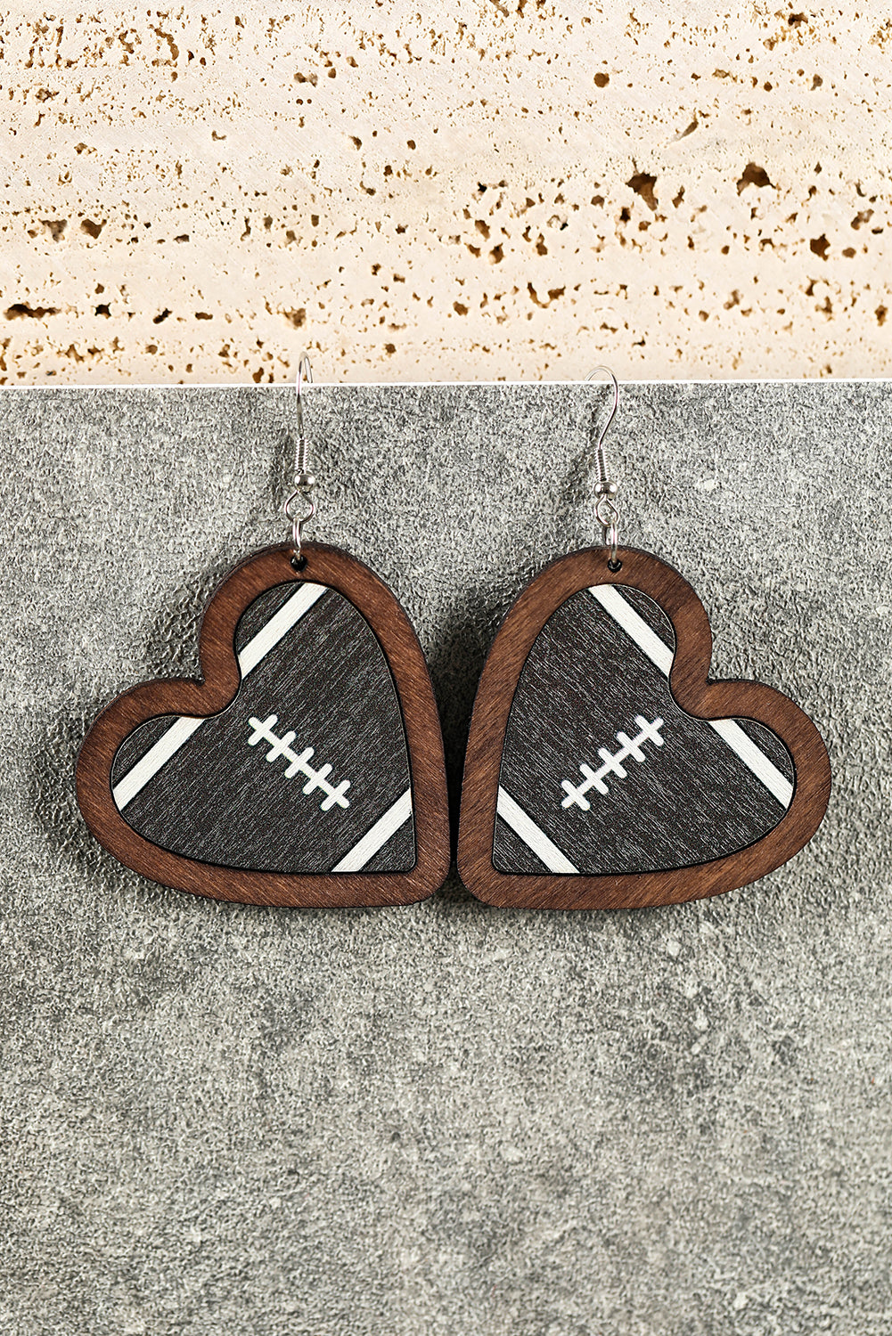 Dark Brown Contrast Edge Heart Shape Rugby Print Earrings Jewelry JT's Designer Fashion