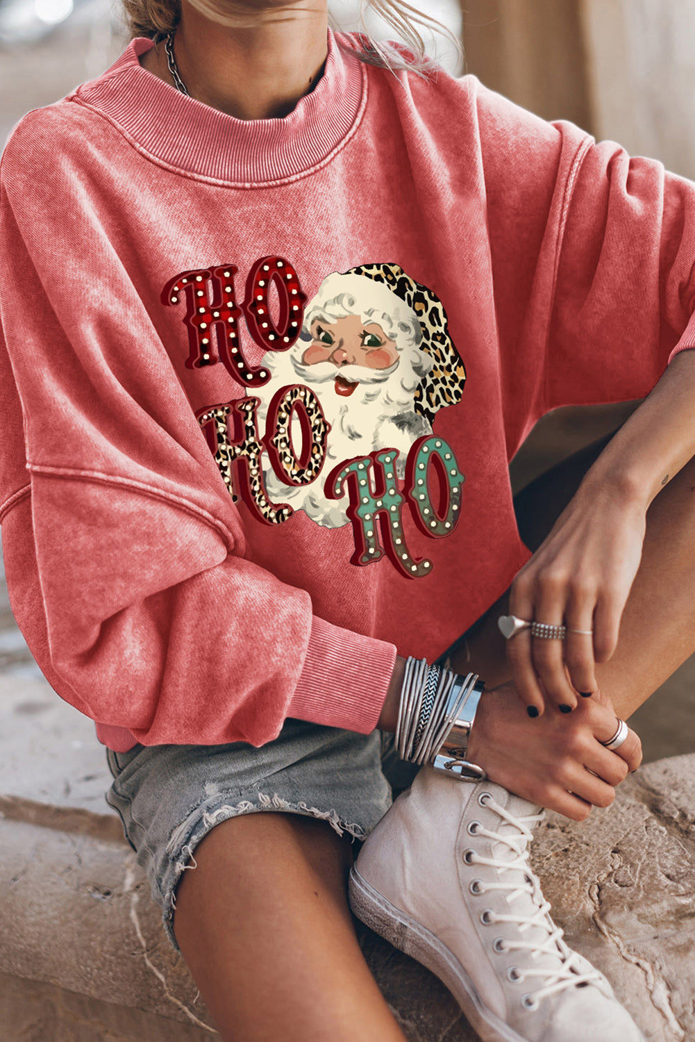 Fiery Red HO HO HO Santa Claus Graphic Sweatshirt Graphic Sweatshirts JT's Designer Fashion