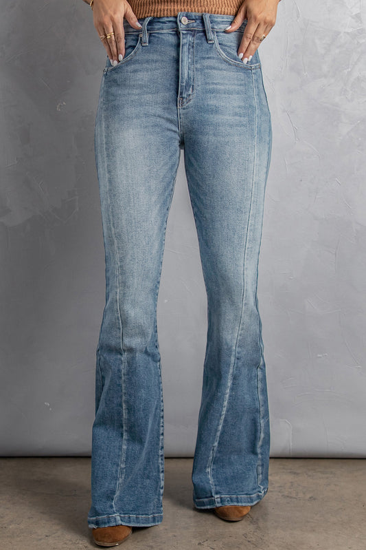 Sky Blue High Waist Flare Jeans with Pockets Sky Blue 68%Cotton+30%Rayon+2%Elastane Jeans JT's Designer Fashion