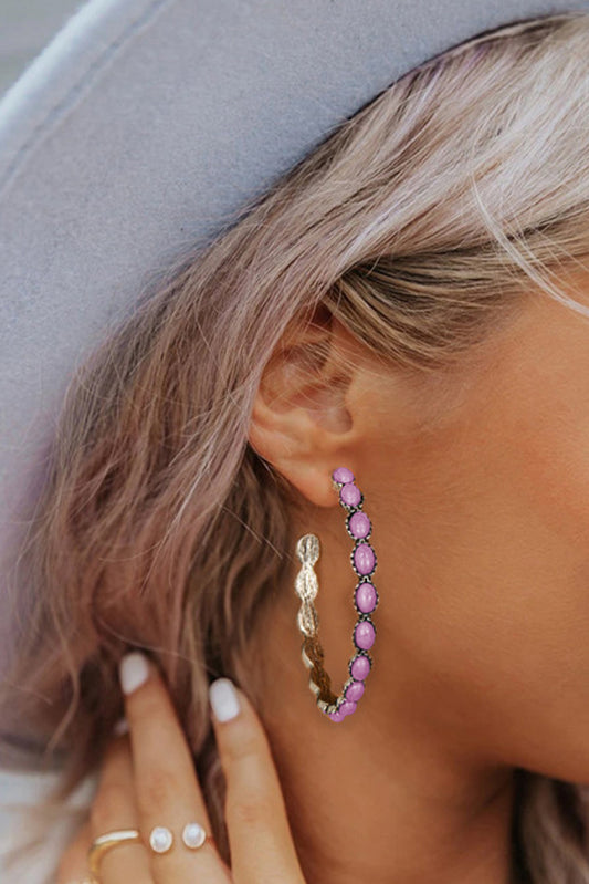 Bonbon Gem Inlay Retro C-shape Earrings Jewelry JT's Designer Fashion