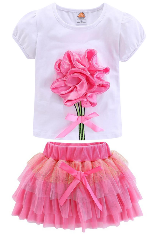 Girls 3D Flower and Bow 2 Pc Skirt Set JT's Designer Fashion