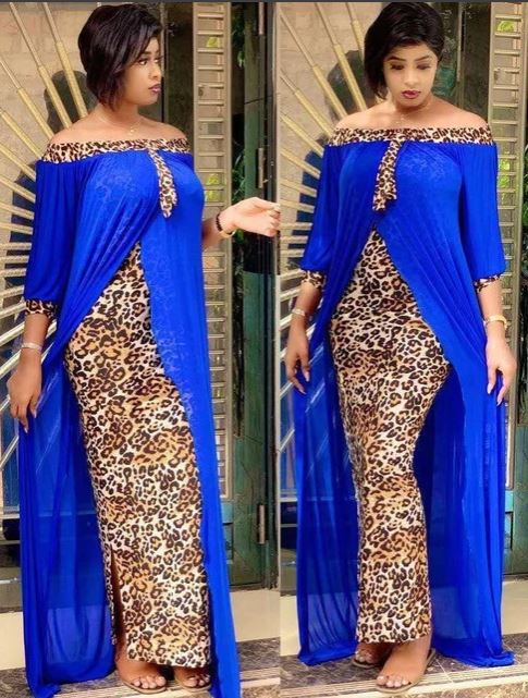 Women's African Style Leopard Bodycon Maxi Dress Blue Maxi Dresses JT's Designer Fashion