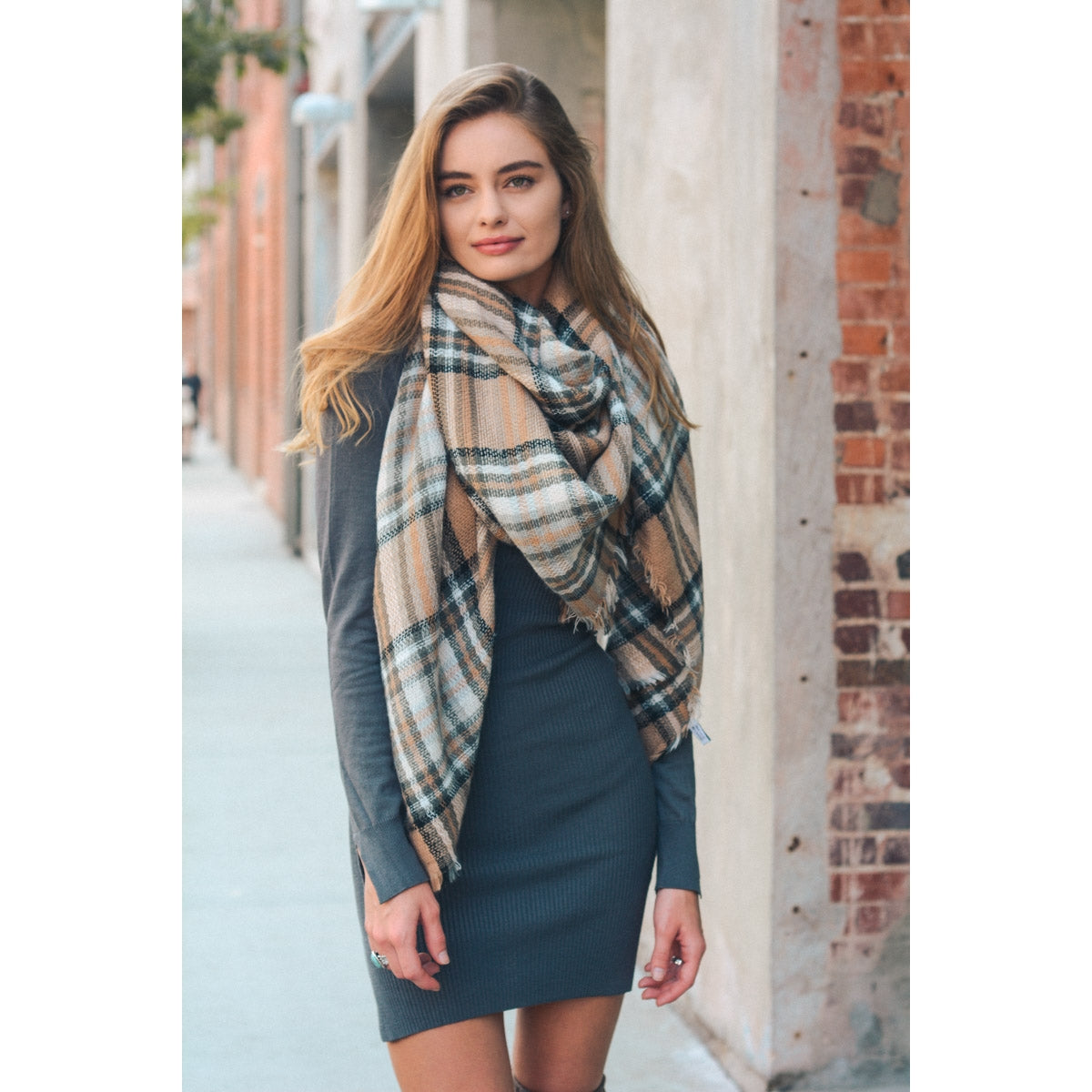 Warm & Sophisticated Trendy Blanket Scarfs Hazelnut/Gray Scarves JT's Designer Fashion